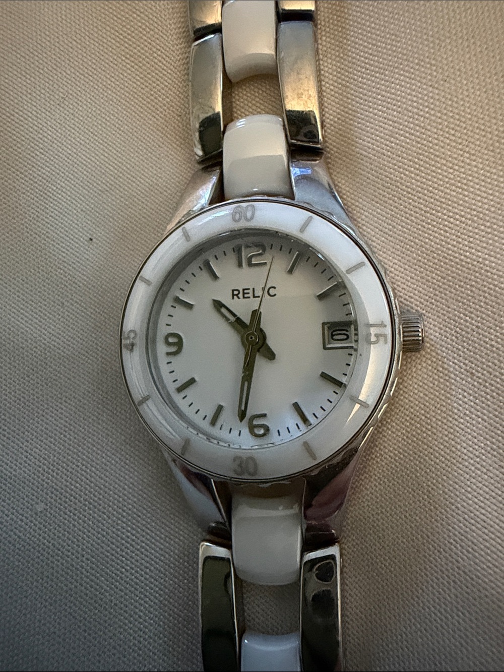 Relic Watch with Silver and White Bracelet Band